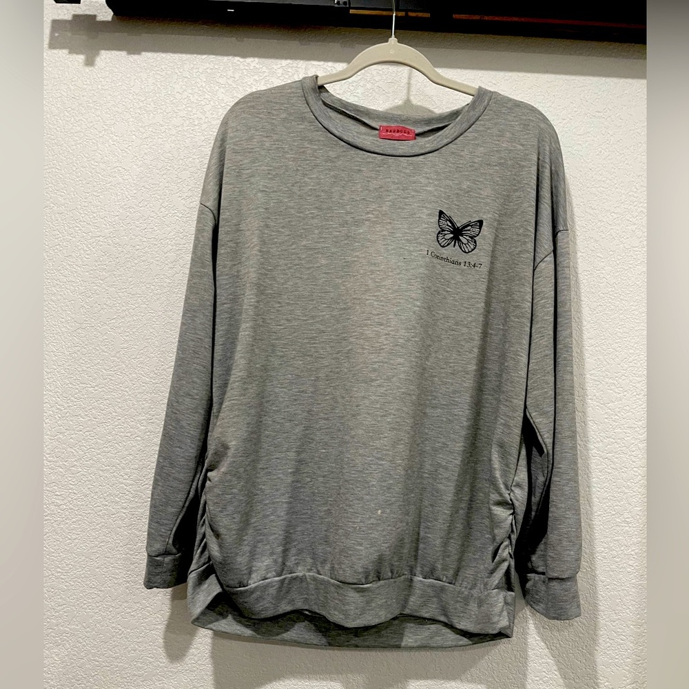 1 Corinthians 13:4-7 Side Scrunch Crewneck